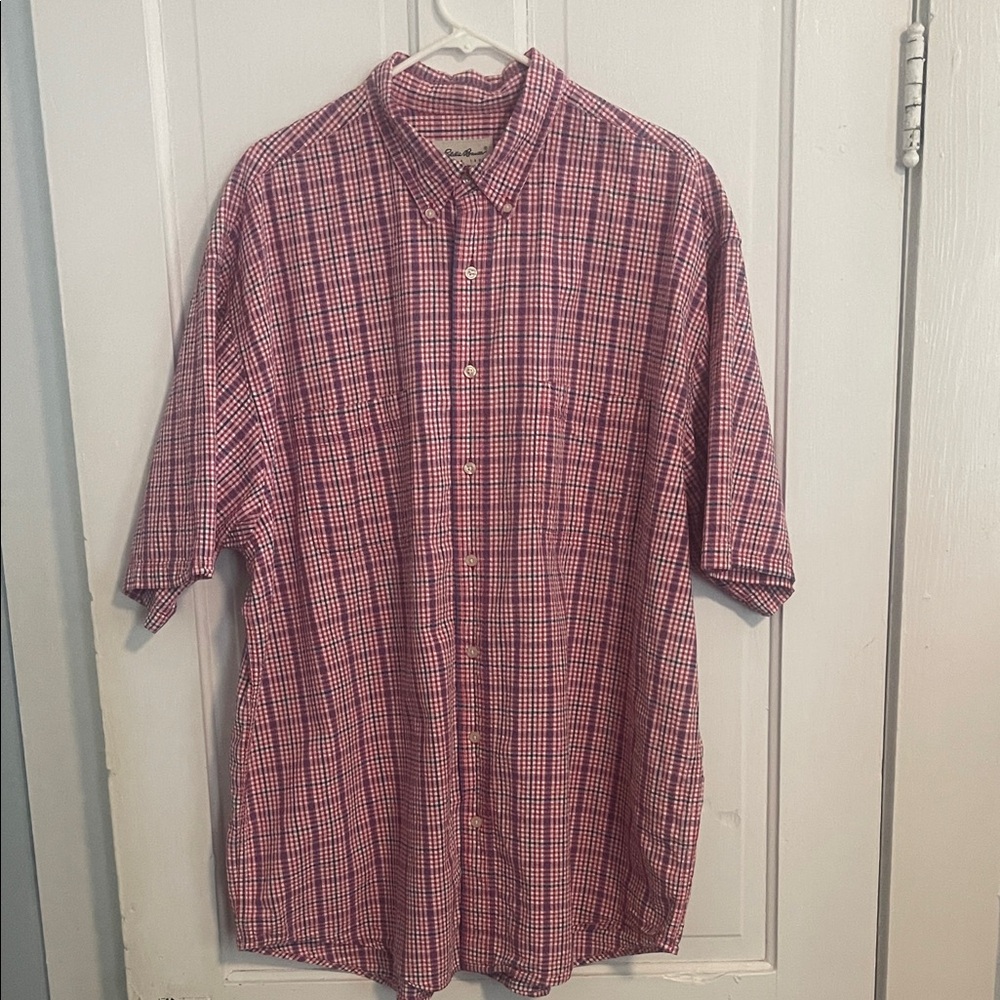 Eddie Bauer Men's Red and White Checkered Shirt